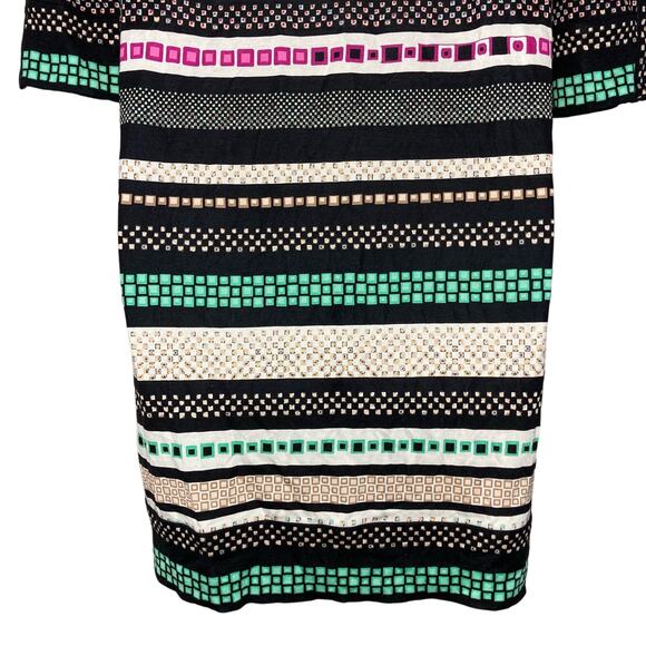 Diane Von Furstenberg Rose Print Silk Shift Dress Split Neck Striped Mini Size 4 - Picture 9 of 16